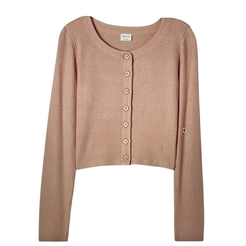 Wilfred Free Neptune Longsleeve Pink Ribbed Button-Up Cardigan Crop Top